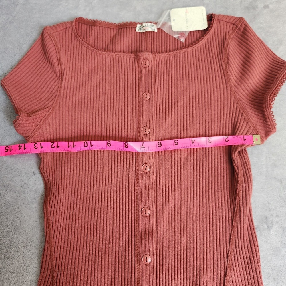 New Free People Intimately Ribbed Button-Front TopRust Terra Cotta S Small - Picture 4 of 9